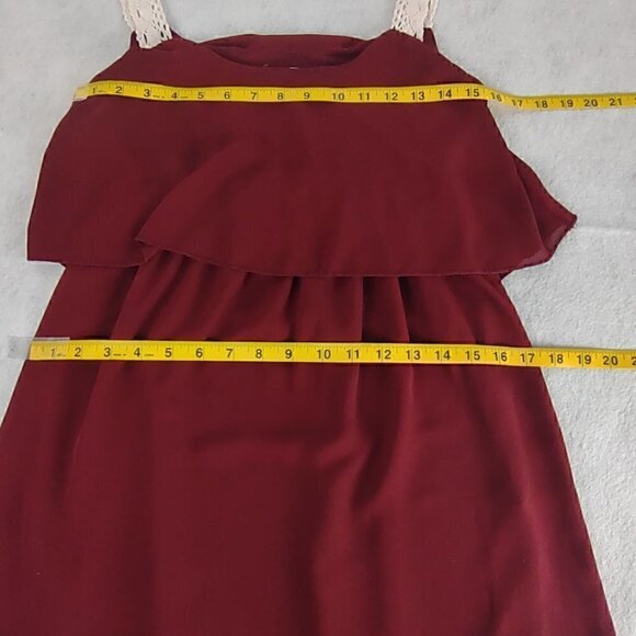 Newbury Kustom Burgundy Gameday Lined Dress With White Lace Straps Size Small - Picture 7 of 9
